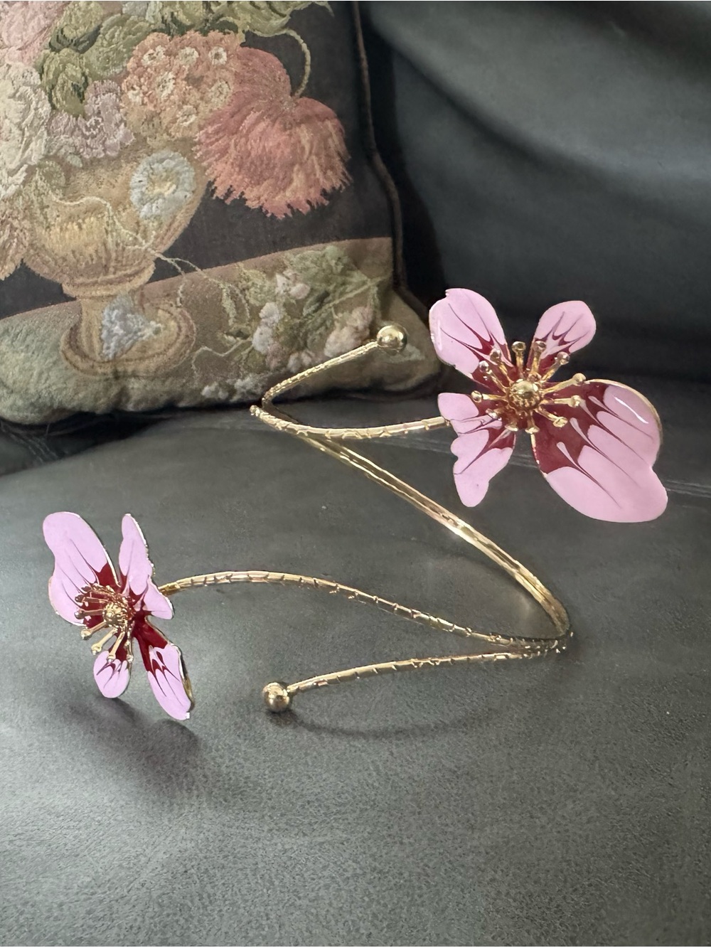 Gold-Tone Pink Floral Cuff Bracelet by arm cuff